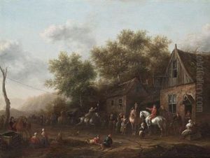 Figures Outside An Inn Playing Ganstrekken