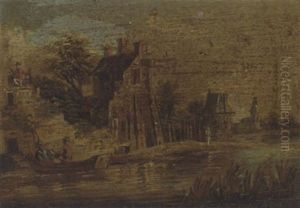 A Riverside Landscape With Travellers And Peasants A Riverside Landscape With Travellers And Peasants