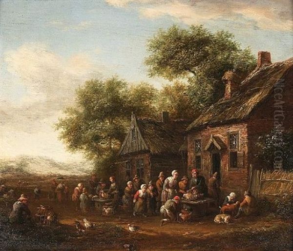 A Village With Peasants At A Chicken Market - view 1