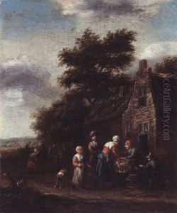 A Landscape With Peasants Selling Chickens Outside A Cottage A Landscape With Peasants Selling Chickens Outside A Cottage