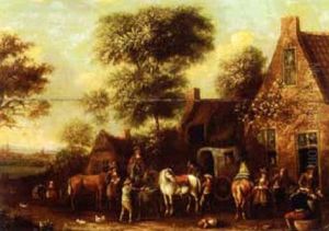 Travellers Outside An Inn by Barend Gael