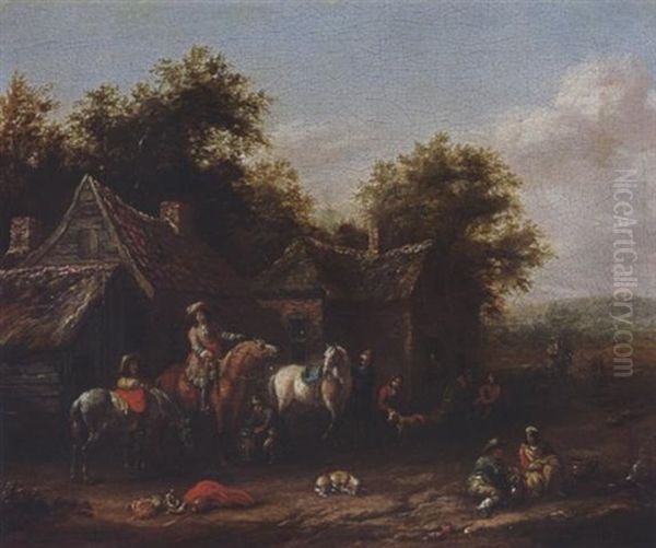 Horsemen Resting Before Houses - view 1