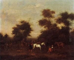 A Hunting Party Resting Near Trees