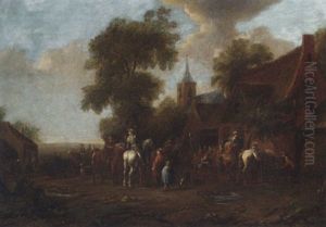 A Village Fair With Travellers Outside An Inn by Barend Gael