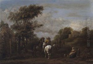 Rastende Reiter In Einer Landschaft Mit Ruinen by Barend Gael