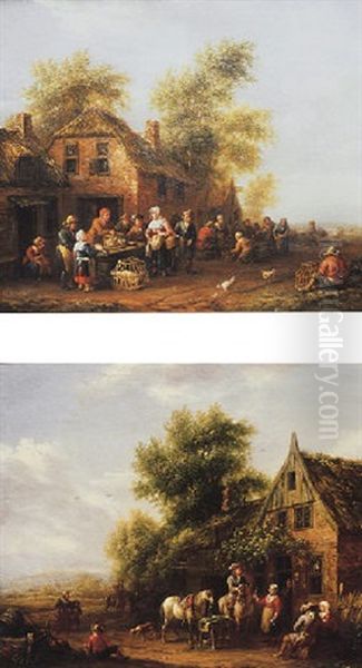 Peasants Trading Animals Outside A Farmhouse - view 1