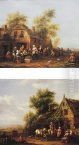 Peasants Trading Animals Outside A Farmhouse by Barend Gael