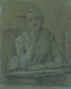 Portrait De Femme Accoudee by Jacques-Andre-Joseph Aved