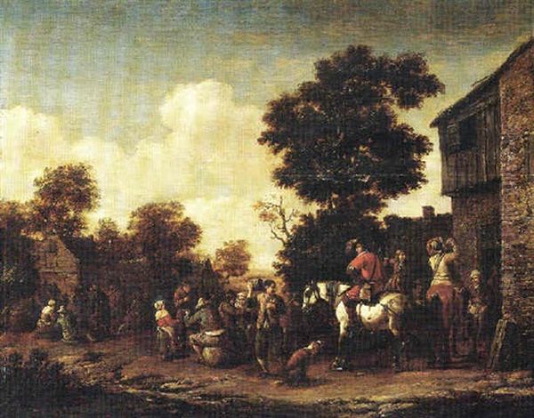A Horseman And Various Figures Standing Outside A Tavern - view 1