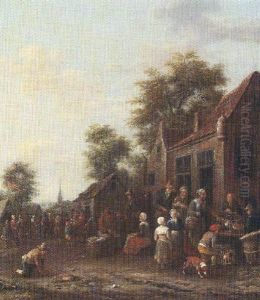 A Village Market With A Poultry Seller by Barend Gael