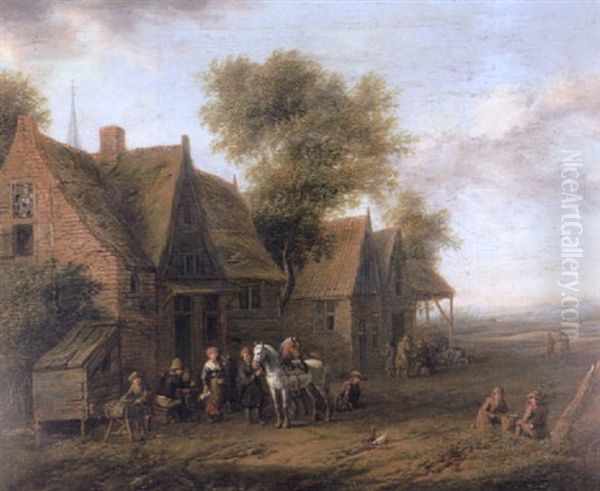 Figures Gathered Outside A Tavern - view 1