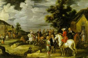 Landskap Med Ryttare Och Bybor by Barend Gael