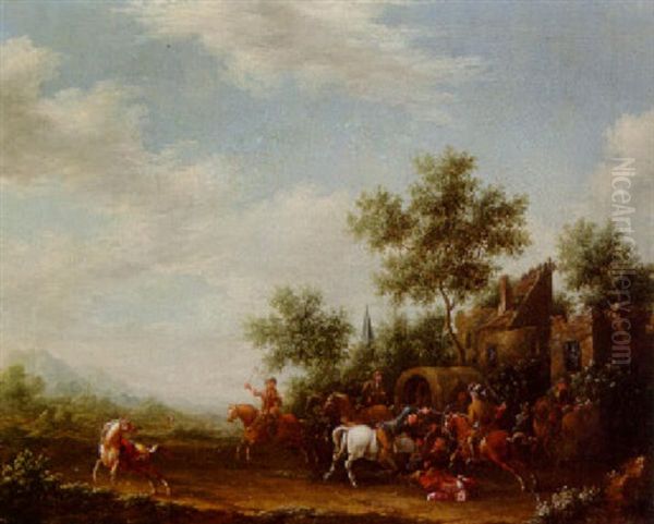 A Coach Being Ambushed On A Country Road - view 1