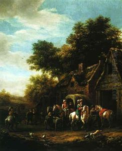 A Horse And Cart With Travellers Halted At An Inn