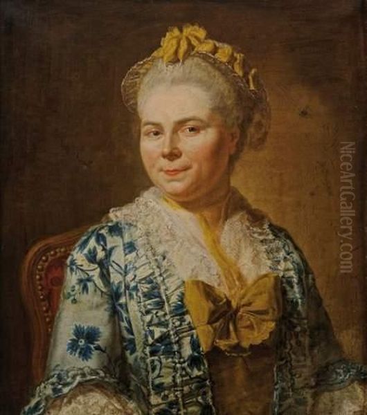 Portrait De Femme A La Robe De Soie Bleue Et Jaune - view 1