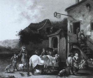 Vor Dem Wirsthaus "zum Schwan" Haben Mensch Und Tier Eine Rast Eingelegt Vor Dem Wirsthaus "zum Schwan" Haben Mensch Und Tier Eine Rast Eingelegt