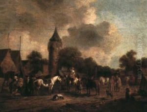 Byscen Med Hastar Och Figurer by Barend Gael