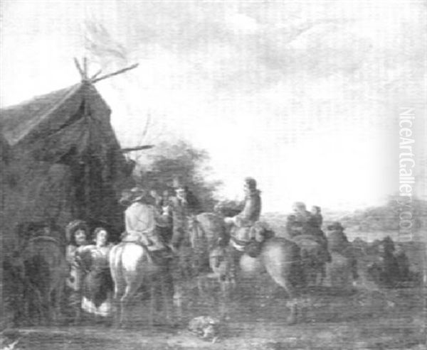 Figures Drinking Outside An Encampment - view 1