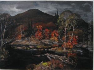 Fall Landscape With Mountains And Stream Fall Landscape With Mountains And Stream