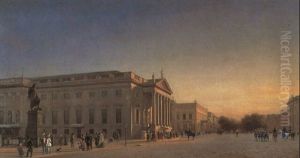 Berlin, Opernplatz Mit Blick Auf Oper Und Lindenallee Im Abendlicht by Johann Philipp Eduard Gaertner
