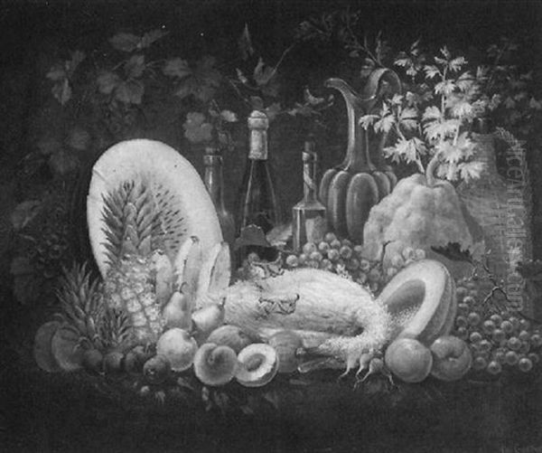 Beautiful Table Top Still Life With Fruit, Wine And Goose - view 1