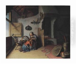 An Old Woman Combing A Child"s Hair