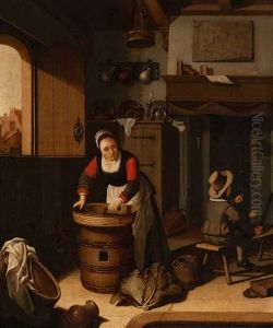 Ironing Kitchen Maid With Young Boy by Adriaen van Gaesbeeck