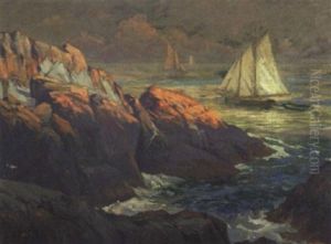 Sailboats Off A Rocky Shore