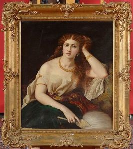 Portrait D"une Elegante A L"eventail by Emma Gaggiotti-Richards