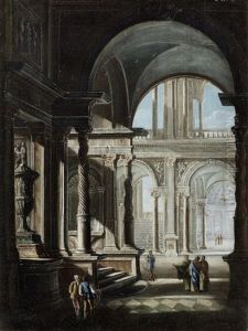 The Interior Of A Palace With Groups Of Figures In Conversation by Filippo (il Bizzarro) Gagliardi