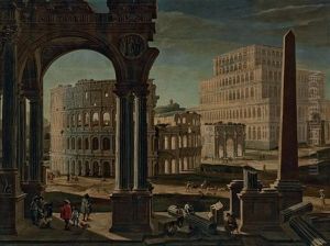 A Capriccio With The Colosseum, The Arch Of Constantine, And The Tower Of Maecenas, Rome by Filippo (il Bizzarro) Gagliardi