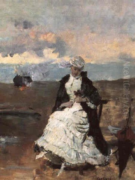 Jeune Femme En Crinoline Sur La Plage - view 1