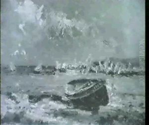 Fisherboot Am Ufer, Im Hintergrund Segelboote by Julien Gustave Gagliardini