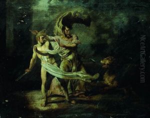 Deux Hommes Luttant Avec Un Lion
