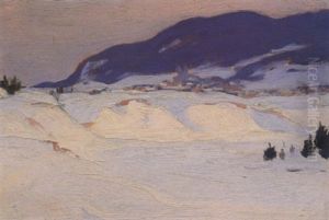 Village De La Baie St. Paul, Riviere Du Gouffre Au Premier Plan by Clarence Alphonse Gagnon