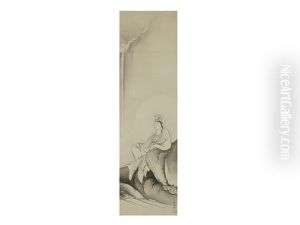Figure Of Deity Of Mercy Seeing Waterfall by Hashimoto Gaho