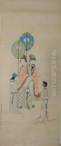 Painting Of People On Silk, Gai Qi Mark - view 1