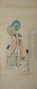 Painting Of People On Silk, Gai Qi Mark by Gai Qi