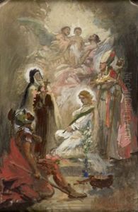 Hl.therese Von Lisieux Und Drei Weitere Heilige Verehren Das Jesuskind Hl.therese Von Lisieux Und Drei Weitere Heilige Verehren Das Jesuskind