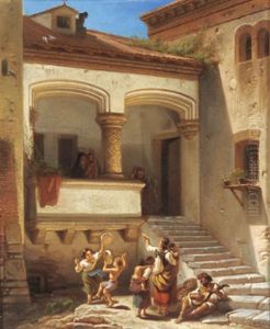 Musizierende Kinder In Einem Italienischen Innenhof Musizierende Kinder In Einem Italienischen Innenhof