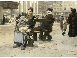 Un Banc Au Boulevard Anspach by Franz Bernard Gailliard