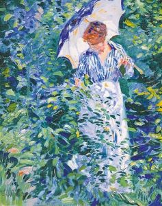 Vrouw Met Parasol - Femme Tenant Une Ombrelle Dans Un Jardin Fleuri by Franz Bernard Gailliard