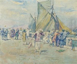 Coup De Vent Sur L'estacade D'ostende by Franz Bernard Gailliard