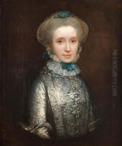 Portrait Of Lady Caroline Draper (circa 1730-1769), Half-length, In A Blue Dress With A White Lace Cap Held With Blue Ribbons, Within A Painted Oval In A Hollow-carved Frame