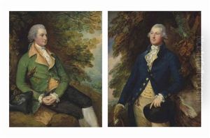 Portrait Of Thomas Brooke (?1755-1820), Three-quarter-length, In A Green Frock Coat, Resting By A Tree In Wooded Landscape; And Portrait Of Sir Richard Brooke, 5th Bt. (1753-1795), Three-quarter-length, In A Yellow Striped Waistcoat And Blue Frock Coat, I by Thomas Gainsborough