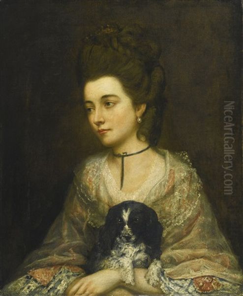 Portrait Of A Lady Holding A Spaniel - view 1