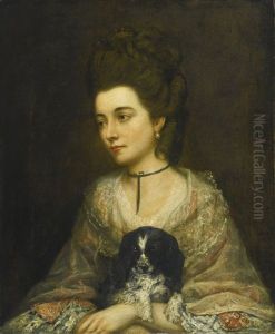 Portrait Of A Lady Holding A Spaniel