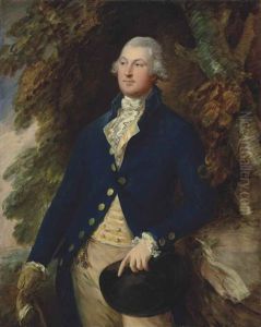 Portrait Of Sir Richard Brooke, 5th Bt. (1753-1795), Half-length, In A Striped Waistcoat And Blue Frock Coat, Holding A Hat, By A Tree In A Landscape