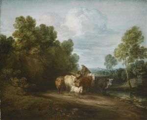 Wooded Rocky Landscape With Mounted Peasant, Drover And Cattle, And Distant Building Wooded Rocky Landscape With Mounted Peasant, Drover And Cattle, And Distant Building