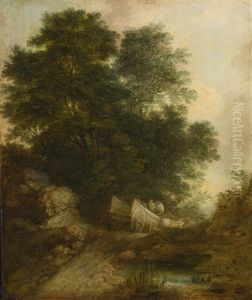 Wooded Landscape With Peasants In A Wagon by Thomas Gainsborough